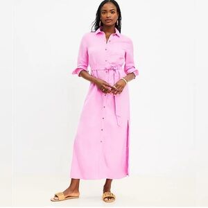 Loft Women's Petite Linen Blend Maxi Shirtdress NWT